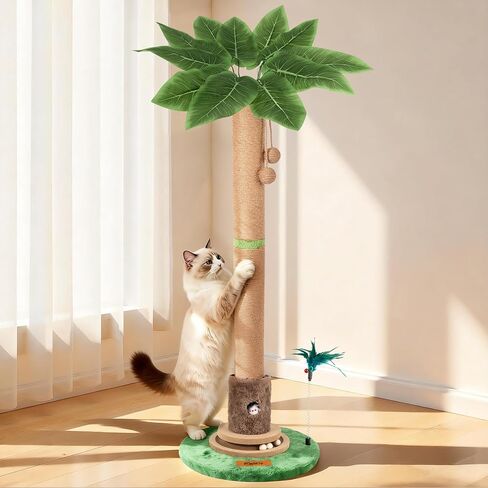 Cat Scratching Post, Famifit 39" Nature Sisal Cat Scratch Post for Indoor Cats, Large Cat Scratcher with Cat Toy Mouse Hole & Interactive Wooden Ball for Kittens Adults Cats in Kuwait