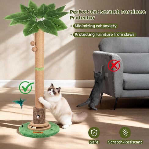 Cat Scratching Post, Famifit 39" Nature Sisal Cat Scratch Post for Indoor Cats, Large Cat Scratcher with Cat Toy Mouse Hole & Interactive Wooden Ball for Kittens Adults Cats in Saudi Arabia