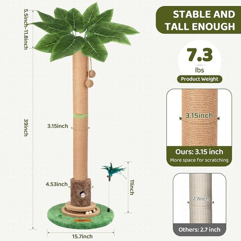 Cat Scratching Post, Famifit 39" Nature Sisal Cat Scratch Post for Indoor Cats, Large Cat Scratcher with Cat Toy Mouse Hole & Interactive Wooden Ball for Kittens Adults Cats in Saudi Arabia