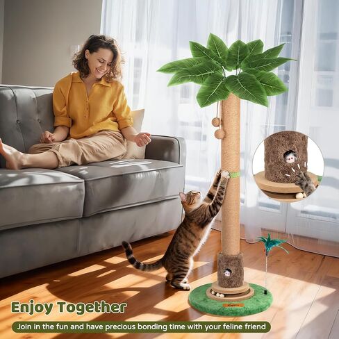 Cat Scratching Post, Famifit 39" Nature Sisal Cat Scratch Post for Indoor Cats, Large Cat Scratcher with Cat Toy Mouse Hole & Interactive Wooden Ball for Kittens Adults Cats in Saudi Arabia