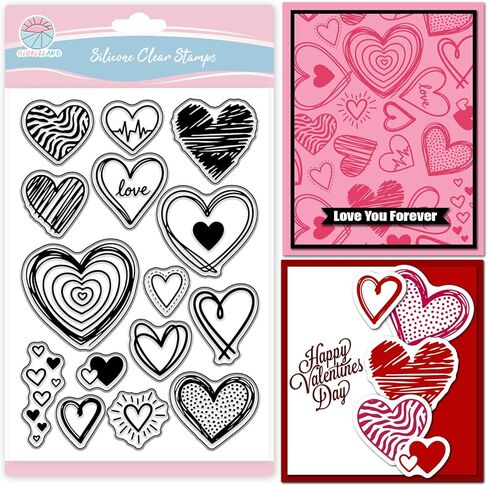 GLOBLELAND Valentine's Day Love Heart Clear Stamps for Cards Making Line Graffiti Loves Transparent Stamp Heart Frame Silicone Stamps Seal for DIY Scrapbooking Photo Album Decor in Saudi Arabia