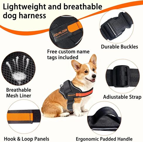 S Size No Pull Dog Harness - Escape Proof, Reflective, Heavy Duty Pet Vest with Safety Handle & Custom Name Tag, Adjustable for Small Medium Large Dogs, Ideal for Walking & Training in Saudi Arabia