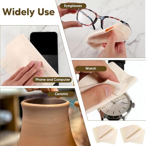 20 قطعة من قماش الشامواه المقطوع مسبقًا، أدوات الفخار المصنوعة من جلد الشامواه، أدوات تشذيب السيراميك والحرف اليدوية، جلد ناعم لتنعيم حافة الوعاء، قماش تنظيف متعدد الأغراض in Kuwait