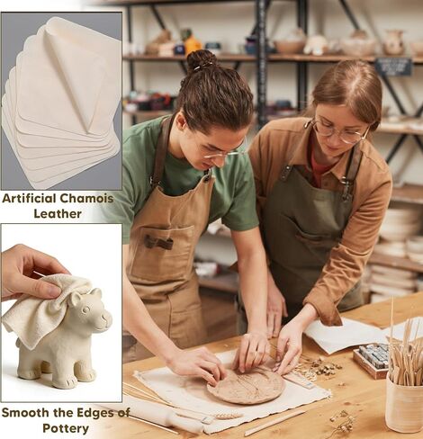 20 قطعة من قماش الشامواه المقطوع مسبقًا، أدوات الفخار المصنوعة من جلد الشامواه، أدوات تشذيب السيراميك والحرف اليدوية، جلد ناعم لتنعيم حافة الوعاء، قماش تنظيف متعدد الأغراض in Kuwait