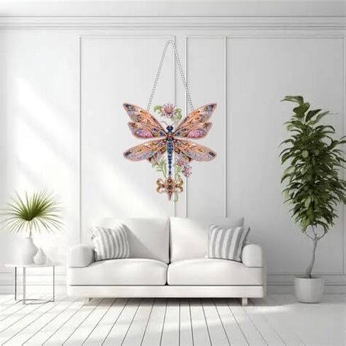 Dragonfly Diamond Art Hanging Kit for Adult Dragonflies, DIY Acrylic Dragon Fly Diamonds Painting Double Sided Pendant Dragonfly Ornaments for Christmas Tree Decoration, Birthday Gift for Mom in Saudi Arabia