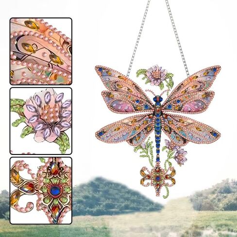 Dragonfly Diamond Art Hanging Kit for Adult Dragonflies, DIY Acrylic Dragon Fly Diamonds Painting Double Sided Pendant Dragonfly Ornaments for Christmas Tree Decoration, Birthday Gift for Mom in Saudi Arabia