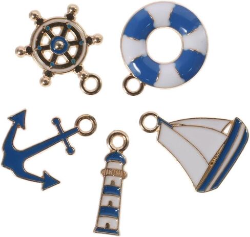 50Pcs Nautical Collection Charms, 5 Styles Ocean Themed Anchor Charm Pendants Ship Helm Sailor Navy Boat Charms for Jewelry Making in Saudi Arabia