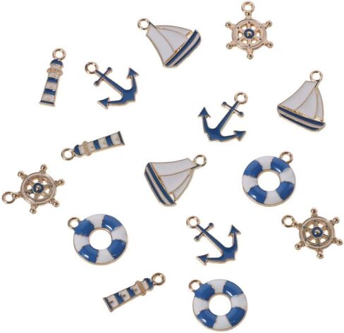 50Pcs Nautical Collection Charms, 5 Styles Ocean Themed Anchor Charm Pendants Ship Helm Sailor Navy Boat Charms for Jewelry Making in Saudi Arabia