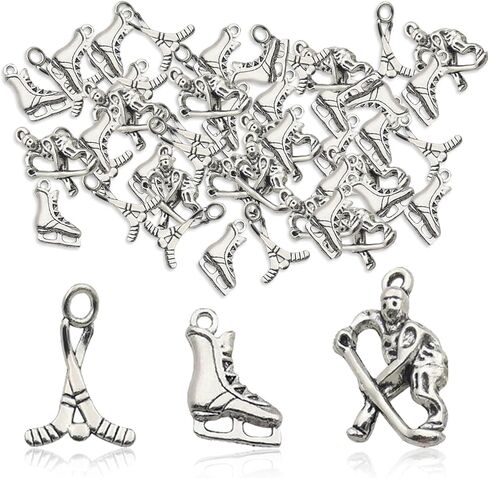 NIIIYTYB 30PCS Sports Charms for Jewelry Making Bulk Silver Beads and Charms for Women Ice Skate Ball Game Styles for DIY Necklaces Bracelets Pendants Crafting Supplies in Travel and Sports Themes in Saudi Arabia