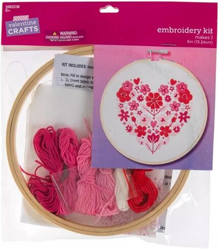 Valentine's Day Flowers Embroidery Kit with Hoop and Floss - Makes One 6 Inch Piece in Saudi Arabia