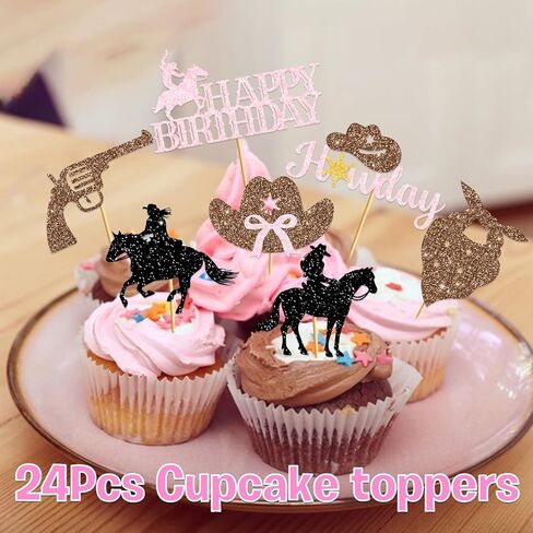 24Pcs Cowgirl Cupcake Toppers: Cowgirl Cake Decorations First Rodeo Birthday Decorations Girl Western Cupcake Toppers in Saudi Arabia