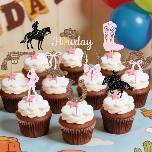 24Pcs Cowgirl Cupcake Toppers: Cowgirl Cake Decorations First Rodeo Birthday Decorations Girl Western Cupcake Toppers in Saudi Arabia