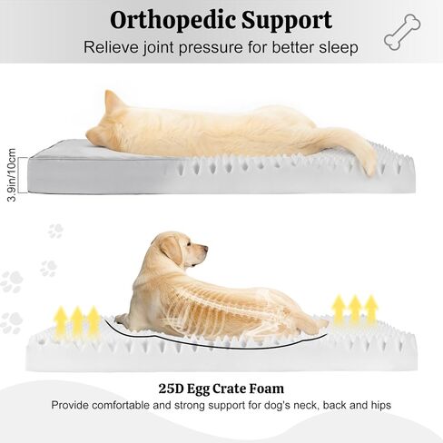 سرير للكلاب لتقويم العظام، مقاس 44 بوصة × 32 بوصة، سرير للكلاب كبير الحجم، بساط مقاوم للماء للحيوانات الأليفة، وسادة مرتبة كبيرة للحيوانات الأليفة مع غطاء قطيفة ناعم قابل للإزالة والغسل، رغوة قفص البيض، قاعدة مضادة للانزلاق، رمادي in Kuwait