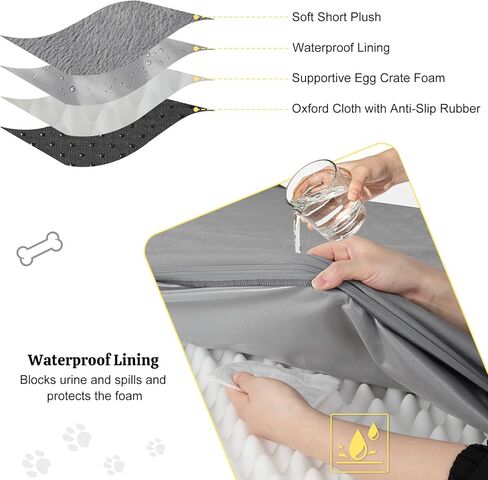 سرير للكلاب لتقويم العظام، مقاس 44 بوصة × 32 بوصة، سرير للكلاب كبير الحجم، بساط مقاوم للماء للحيوانات الأليفة، وسادة مرتبة كبيرة للحيوانات الأليفة مع غطاء قطيفة ناعم قابل للإزالة والغسل، رغوة قفص البيض، قاعدة مضادة للانزلاق، رمادي in Kuwait