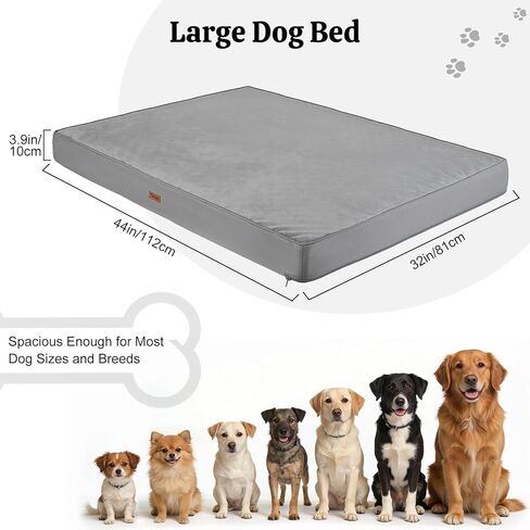سرير للكلاب لتقويم العظام، مقاس 44 بوصة × 32 بوصة، سرير للكلاب كبير الحجم، بساط مقاوم للماء للحيوانات الأليفة، وسادة مرتبة كبيرة للحيوانات الأليفة مع غطاء قطيفة ناعم قابل للإزالة والغسل، رغوة قفص البيض، قاعدة مضادة للانزلاق، رمادي in Kuwait