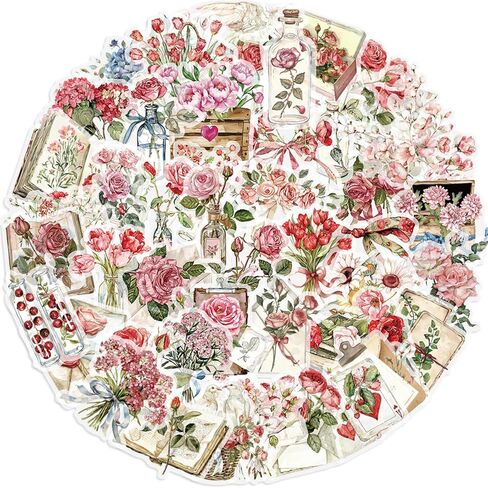 Roses and Books Flower Scrapbooking Stickers - 50 Pieces Waterproof Clear Floral Decals for Scrapbook,Journals,Planners,Envelope,Valentine's Day Gifts (Colourful-4) in Saudi Arabia