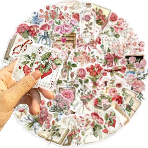 Roses and Books Flower Scrapbooking Stickers - 50 Pieces Waterproof Clear Floral Decals for Scrapbook,Journals,Planners,Envelope,Valentine's Day Gifts (Colourful-4) in Saudi Arabia