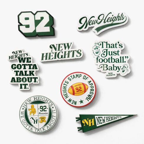 مجموعة ملصقات New Heights with Jason & Travis Kelce، مجموعة ملصقات من الفينيل مكونة من 8 قطع، شعارات واقتباسات بودكاست، شارات مقاومة للماء in Kuwait