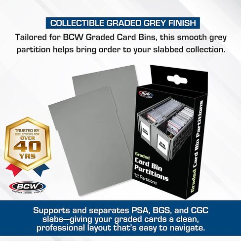 BCW Tall Graded Card Bin Partitions - Gray | Extra Tall Dividers Graded Card Bin Only | Supports and Organizes PSA, BGS, SGC, CSG Slabs | 12 Pack of Card Storage Dividers in Saudi Arabia