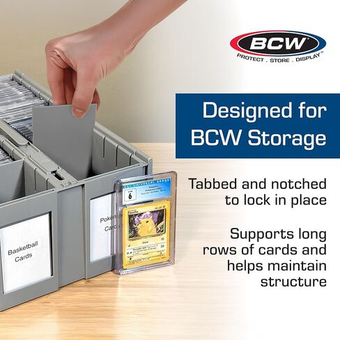 BCW Tall Graded Card Bin Partitions - Gray | Extra Tall Dividers Graded Card Bin Only | Supports and Organizes PSA, BGS, SGC, CSG Slabs | 12 Pack of Card Storage Dividers in Saudi Arabia