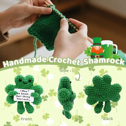 Positive Shamrock Crochet St. Patrick's Day Gifts for Him Her Boyfriend Girlfriend, to My Love Birthday Handmade Hand Knitted Lucky Clover Decor with Inspirational Support Sign in Saudi Arabia