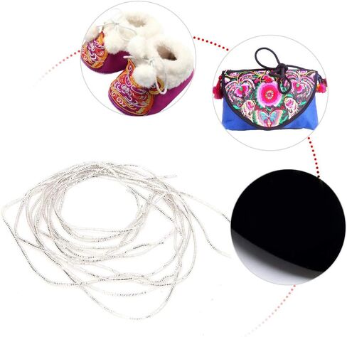 Generic Gimp String, French Wire Embroidery Wire Embroidery Thread Copper Wire Sewing Stitching Gloss 1.5mm Dia Manual DIY String Bullion Wire for Embroidery and Jewelry Making (Silver) in Saudi Arabia