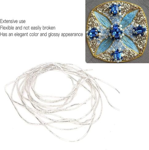 Generic Gimp String, French Wire Embroidery Wire Embroidery Thread Copper Wire Sewing Stitching Gloss 1.5mm Dia Manual DIY String Bullion Wire for Embroidery and Jewelry Making (Silver) in Saudi Arabia