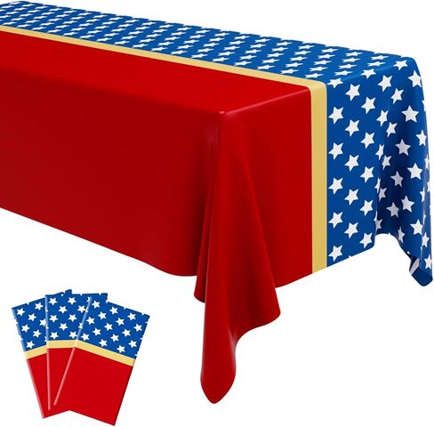3 Pcs Girl Plastic Tablecloth Stars Red Blue Disposable Table Covers 108 x 54 Inch for Hero Theme Party Supplies for Boy Girl Birthday Party Decoration(Vibrant) in Saudi Arabia
