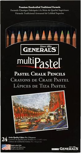 GENERAL'S Multi-Pastel Chalk Pencils with Sharpener and Project Booklet, Assorted Colors, Set of 24 in Saudi Arabia