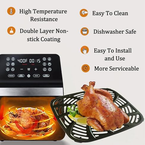 8 Quart Square Air Fryer Grill Pan for Gourmia GAF846 Air Fryers, Premium Nonstick Air Fryer Crisper Tray, Grill Plate Insert Grate Rack Grid Shelf for Gourmia 8QT Air Fryer, Dishwasher Safe in Saudi Arabia