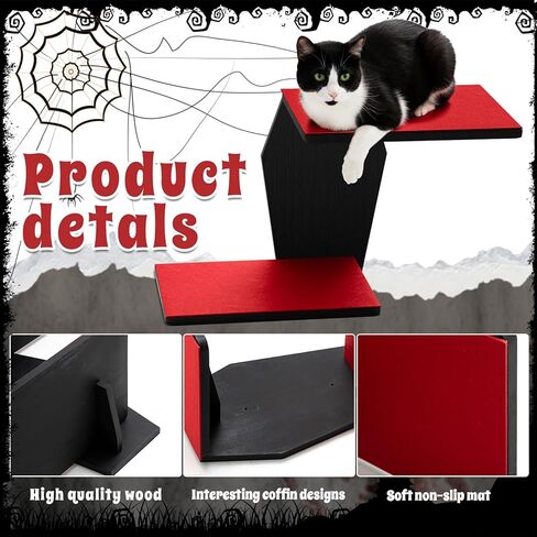 Sintuff Gothic Wall Cat Shelves Wall-Mounted 2 Platform Wall Climbing Steps Furniture Goth Floating Coffin Cat Bed Tree Space-Saving Perch Ladder for Playing Nap Indoor Gothic Christmas in Saudi Arabia