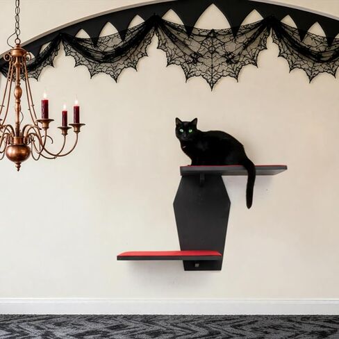 Sintuff Gothic Wall Cat Shelves Wall-Mounted 2 Platform Wall Climbing Steps Furniture Goth Floating Coffin Cat Bed Tree Space-Saving Perch Ladder for Playing Nap Indoor Gothic Christmas in Saudi Arabia