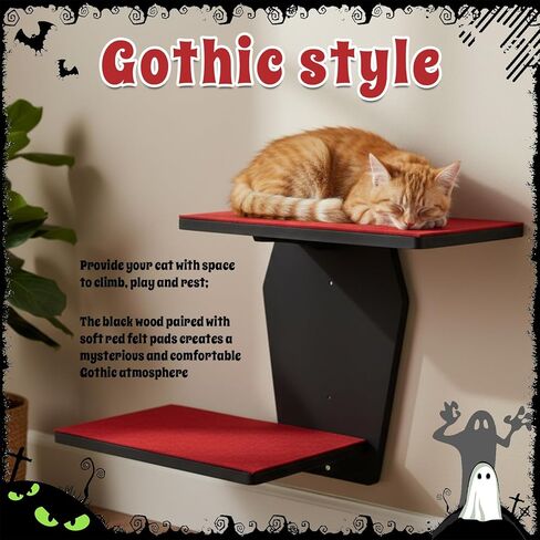 Sintuff Gothic Wall Cat Shelves Wall-Mounted 2 Platform Wall Climbing Steps Furniture Goth Floating Coffin Cat Bed Tree Space-Saving Perch Ladder for Playing Nap Indoor Gothic Christmas in Saudi Arabia