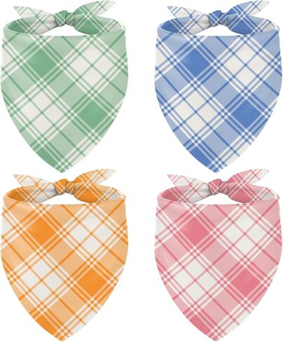 Whaline 4Pcs Pastel Plaid Dog Bandana Triangle Pet Scarf Adjustable Puppy Neckerchief Pink Blue Green Orange Dog Bib for Spring Medium Large Cat Costume Accessories in Saudi Arabia