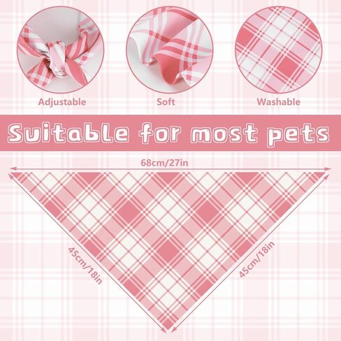 Whaline 4Pcs Pastel Plaid Dog Bandana Triangle Pet Scarf Adjustable Puppy Neckerchief Pink Blue Green Orange Dog Bib for Spring Medium Large Cat Costume Accessories in Saudi Arabia