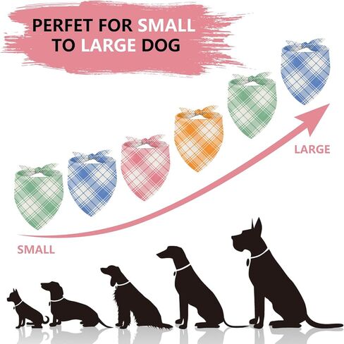 Whaline 4Pcs Pastel Plaid Dog Bandana Triangle Pet Scarf Adjustable Puppy Neckerchief Pink Blue Green Orange Dog Bib for Spring Medium Large Cat Costume Accessories in Saudi Arabia