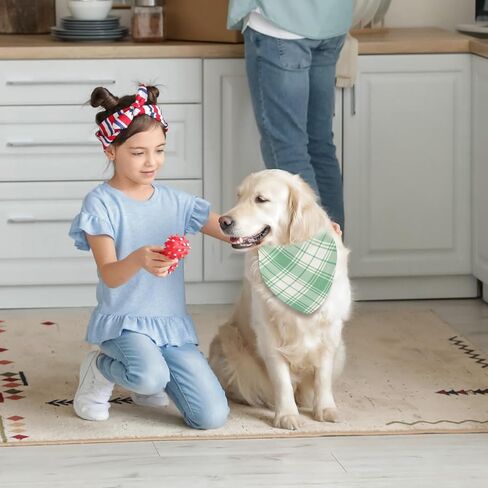 Whaline 4Pcs Pastel Plaid Dog Bandana Triangle Pet Scarf Adjustable Puppy Neckerchief Pink Blue Green Orange Dog Bib for Spring Medium Large Cat Costume Accessories in Saudi Arabia