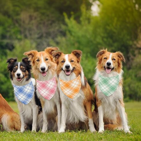 Whaline 4Pcs Pastel Plaid Dog Bandana Triangle Pet Scarf Adjustable Puppy Neckerchief Pink Blue Green Orange Dog Bib for Spring Medium Large Cat Costume Accessories in Saudi Arabia