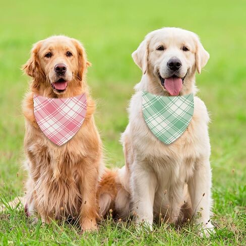 Whaline 4Pcs Pastel Plaid Dog Bandana Triangle Pet Scarf Adjustable Puppy Neckerchief Pink Blue Green Orange Dog Bib for Spring Medium Large Cat Costume Accessories in Saudi Arabia