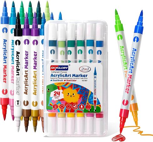 Acrylic Paint Markers, 96 Colors Acrylic Paint Pens, Dual Brush Tip Acrylic Markers Set, Dual Colors Acrylic Paint Pens for Stone, Wood, Painting, Drawing, DIY Crafts (48 Packs) in Saudi Arabia