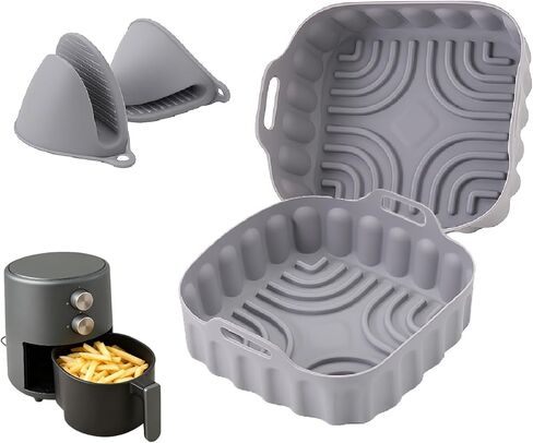 2 PCS Air Fryer Silicone Liners, 8 Inch Square Silicone Air Fryer Liners Pot with 2 PCS Heat-Resistant Grabber, Reusable Non-Stick Basket Tray Pots for 4-7 Qt in Saudi Arabia