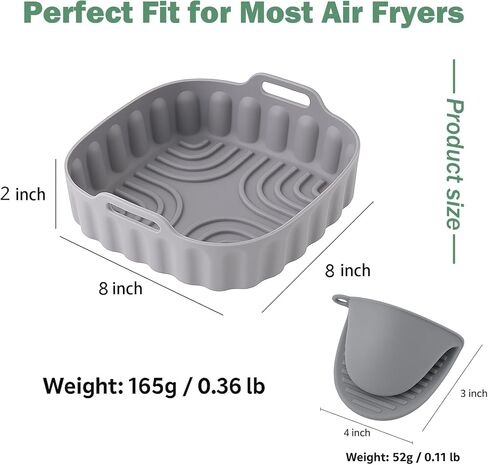 2 PCS Air Fryer Silicone Liners, 8 Inch Square Silicone Air Fryer Liners Pot with 2 PCS Heat-Resistant Grabber, Reusable Non-Stick Basket Tray Pots for 4-7 Qt in Saudi Arabia