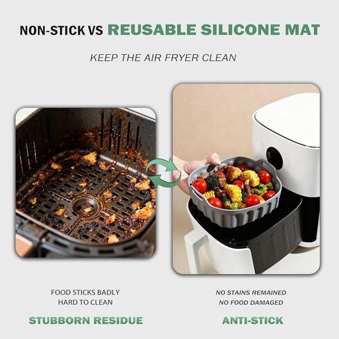 2 PCS Air Fryer Silicone Liners, 8 Inch Square Silicone Air Fryer Liners Pot with 2 PCS Heat-Resistant Grabber, Reusable Non-Stick Basket Tray Pots for 4-7 Qt in Saudi Arabia