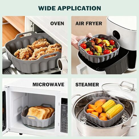 2 PCS Air Fryer Silicone Liners, 8 Inch Square Silicone Air Fryer Liners Pot with 2 PCS Heat-Resistant Grabber, Reusable Non-Stick Basket Tray Pots for 4-7 Qt in Saudi Arabia