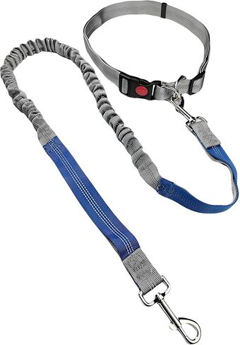 Hands Free Dog Leash for Running Waist Leash for Dog Walking, Double Handle Bungee Leash with Reflective Stitching and Adjustable Dog Walking Belt, Grey/Green in Saudi Arabia