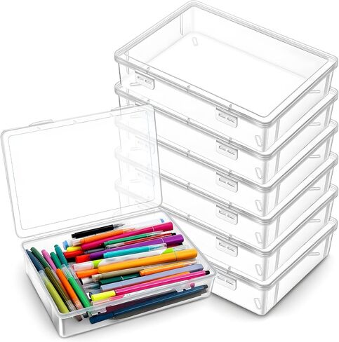 6 Pack Plastic Storage Box with Lid Multipurpose Craft Organizers Clear Plastic Storage Containers for Beads, Pencils, Ornaments, Crafts (White Empty, 9 x 6.7 x 2 inches) in Kuwait