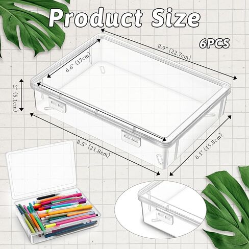 6 Pack Plastic Storage Box with Lid Multipurpose Craft Organizers Clear Plastic Storage Containers for Beads, Pencils, Ornaments, Crafts (White Empty, 9 x 6.7 x 2 inches) in Kuwait