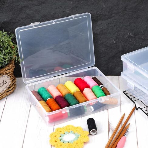 6 Pack Plastic Storage Box with Lid Multipurpose Craft Organizers Clear Plastic Storage Containers for Beads, Pencils, Ornaments, Crafts (White Empty, 9 x 6.7 x 2 inches) in Kuwait