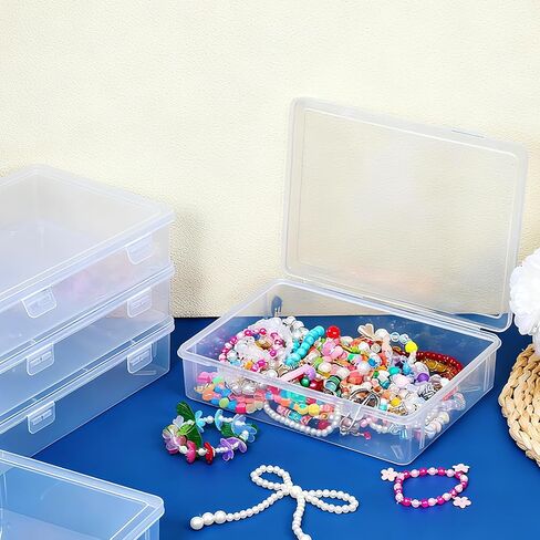 6 Pack Plastic Storage Box with Lid Multipurpose Craft Organizers Clear Plastic Storage Containers for Beads, Pencils, Ornaments, Crafts (White Empty, 9 x 6.7 x 2 inches) in Kuwait