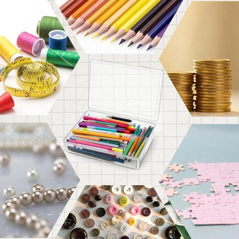 6 Pack Plastic Storage Box with Lid Multipurpose Craft Organizers Clear Plastic Storage Containers for Beads, Pencils, Ornaments, Crafts (White Empty, 9 x 6.7 x 2 inches) in Kuwait